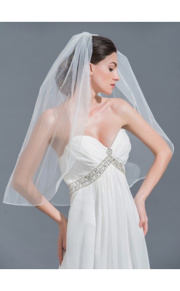 One-tier Elbow Bridal Veils With Beading