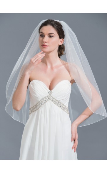 One-tier Elbow Bridal Veils With Beading