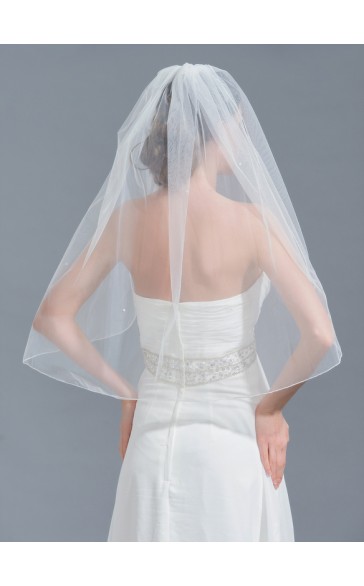 One-tier Elbow Bridal Veils With Beading