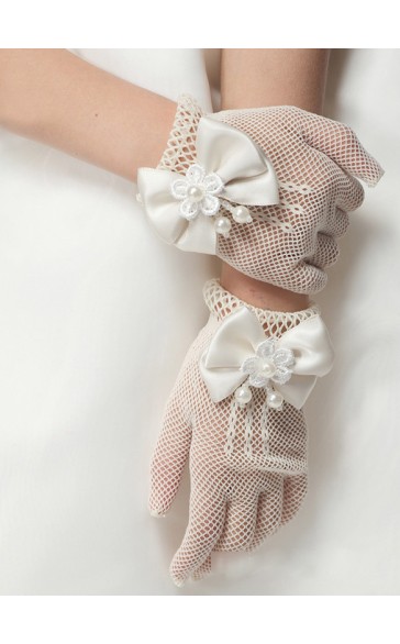 White Polyester Wrist Length Glove