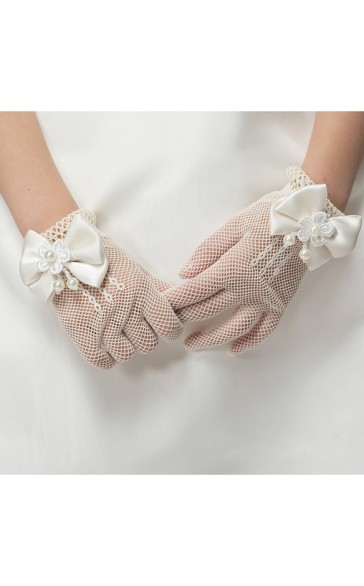 White Polyester Wrist Length Glove