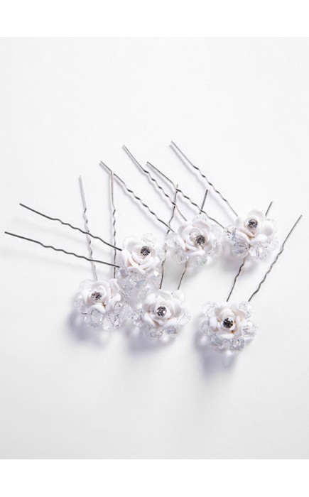 White Alloy Hairpins (Set of 6)