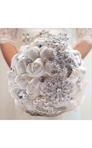 Round Satin/Rhinestone Bridal Bouquets (Sold in a single piece) -