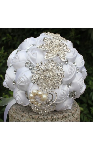 Round Satin/Rhinestone Bridal Bouquets (Sold in a single piece) -