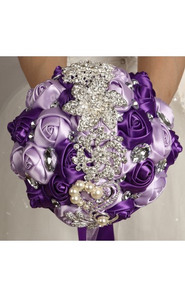 Round Satin/Rhinestone Bridal Bouquets (Sold in a single piece) -