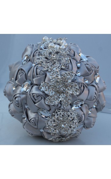 Round Satin/Rhinestone Bridal Bouquets (Sold in a single piece) -