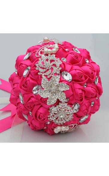 Round Satin/Rhinestone Bridal Bouquets (Sold in a single piece) -