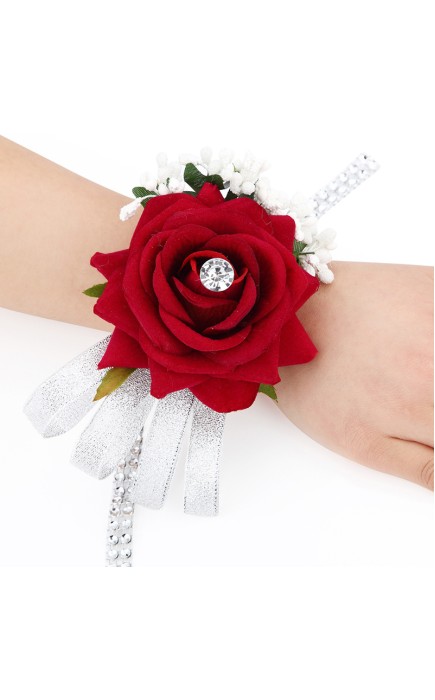 Simple And Elegant Round Silk Flower Wrist Corsage (Sold in a single piece) - Wrist Corsage