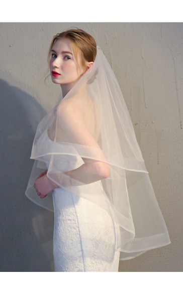 Two-tier Pencil Edge Fingertip Bridal Veils With Ribbon