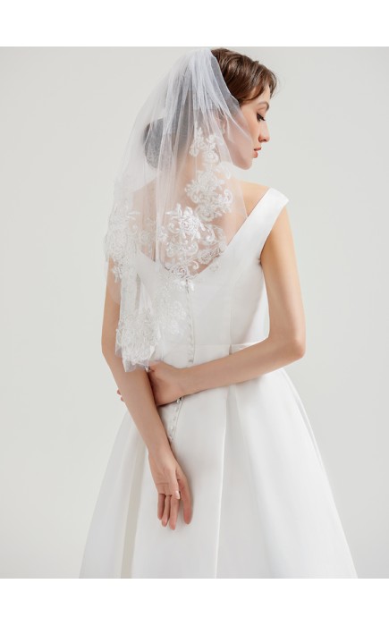 Two-tier Lace Applique Edge Elbow Bridal Veils