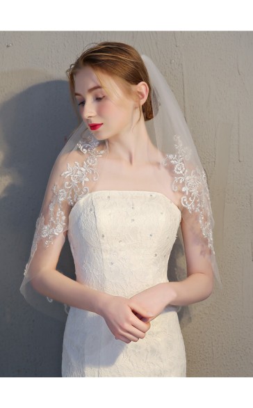 Two-tier Lace Applique Edge Elbow Bridal Veils