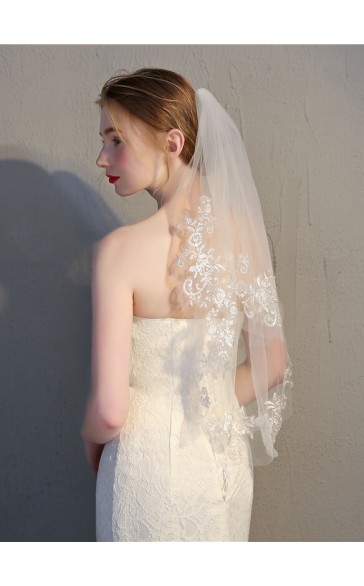 Two-tier Lace Applique Edge Elbow Bridal Veils