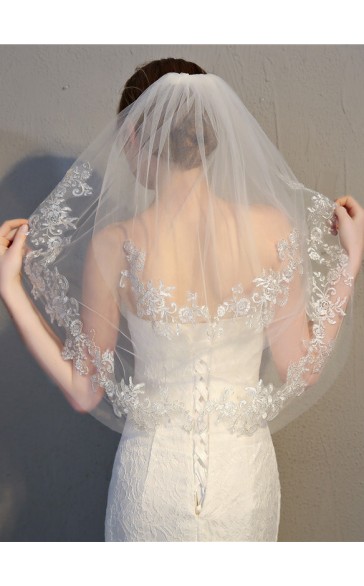 Two-tier Lace Applique Edge Elbow Bridal Veils