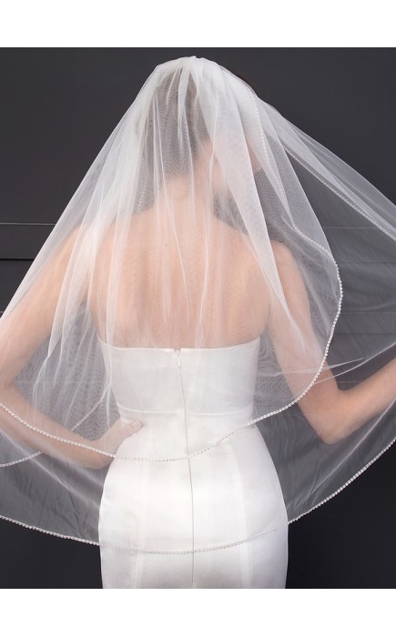 Two-tier Cut Edge Elbow Bridal Veils With Rhinestones