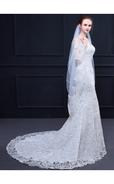 One-tier Lace Applique Edge Waltz Bridal Veils With Lace