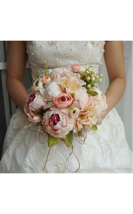 Elegant Round Silk Flower Bridal Bouquets (Sold in a single piece) - Bridal Bouquets