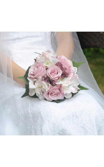 Classic Round Silk Flower Bridal Bouquets (Sold in a single piece) -