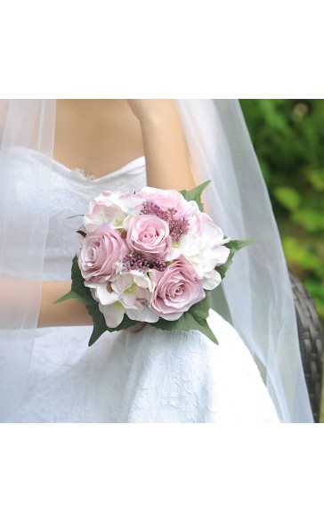 Classic Round Silk Flower Bridal Bouquets (Sold in a single piece) -