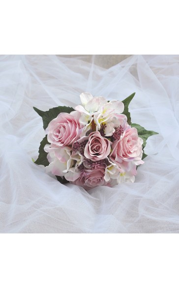 Classic Round Silk Flower Bridal Bouquets (Sold in a single piece) -