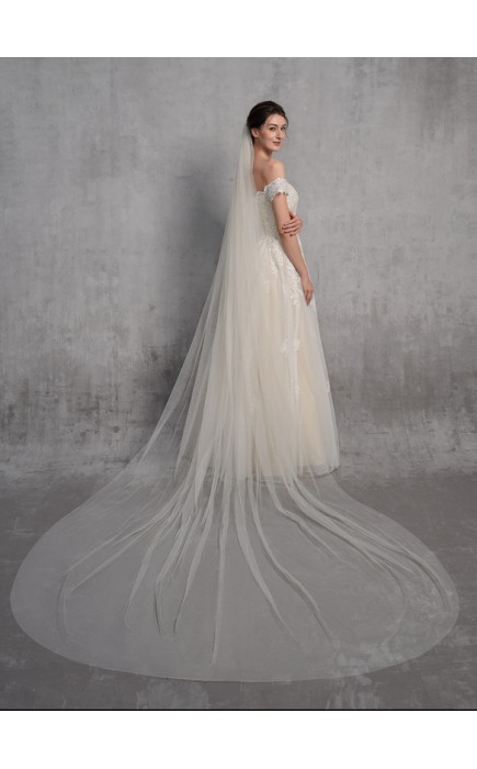 One-tier Cut Edge Cathedral Bridal Veils With Lace