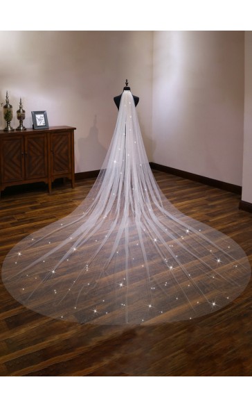 One-tier Cut Edge Cathedral Bridal Veils With Lace