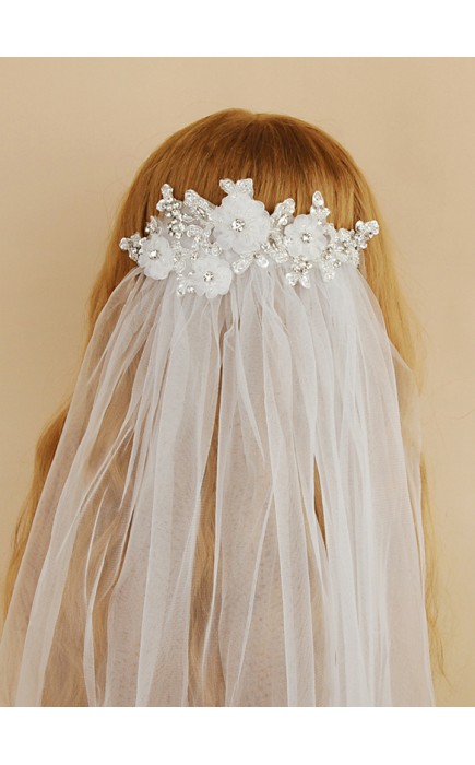 One-tier Cut Edge Elbow Bridal Veils With Rhinestones