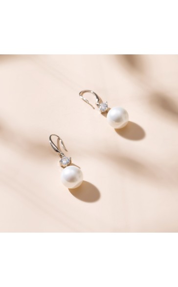 Ladies' Elegant Silver With Irregular Pearl Earrings