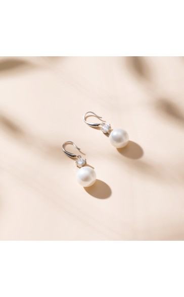 Ladies' Elegant Silver With Irregular Pearl Earrings