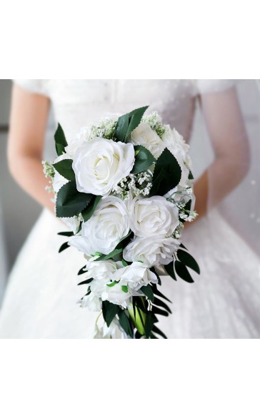 Simple And Elegant Cascade Silk Flower Bridal Bouquets - Bridal Bouquets