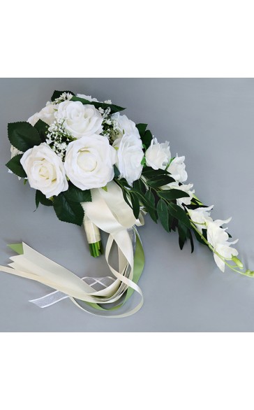 Simple And Elegant Cascade Silk Flower Bridal Bouquets - Bridal Bouquets