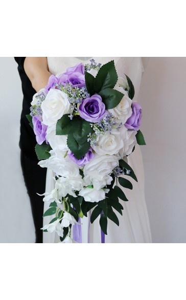 Simple And Elegant Cascade Silk Flower Bridal Bouquets - Bridal Bouquets