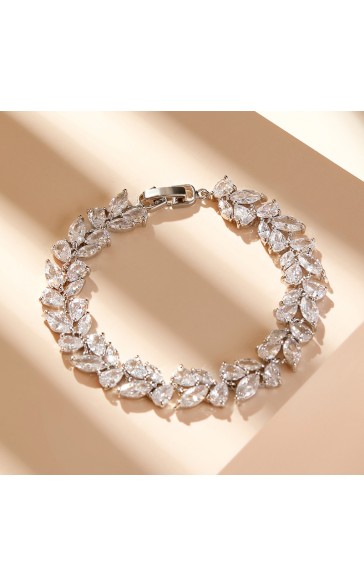 Ladies' Leaves Shaped Alloy With Irregular Cubic Zirconia Bracelets