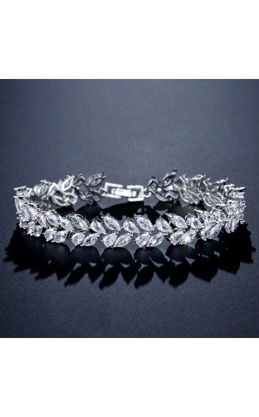 Ladies' Leaves Shaped Alloy With Irregular Cubic Zirconia Bracelets