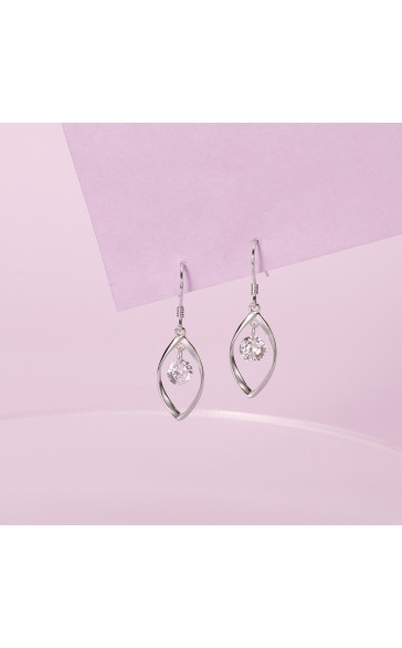 Ladies' Unique Silver With Irregular Cubic Zirconia Earrings