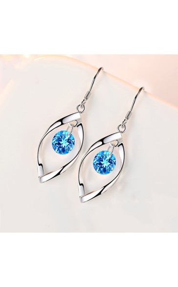 Ladies' Unique Silver With Irregular Cubic Zirconia Earrings