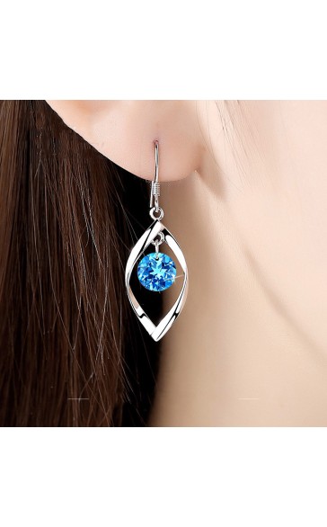 Ladies' Unique Silver With Irregular Cubic Zirconia Earrings