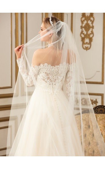 One-tier Lace Applique Edge Cathedral Bridal Veils With Lace