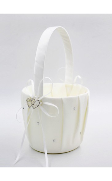 Flower Girl Satin Flower Basket With Ribbon