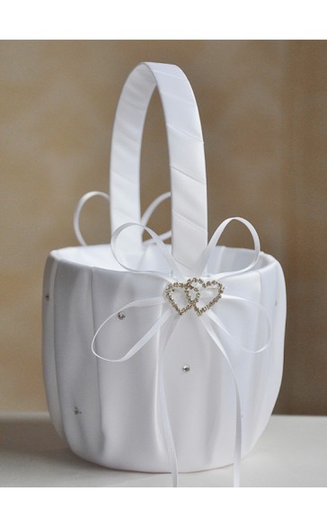 Flower Girl Satin Flower Basket With Ribbon