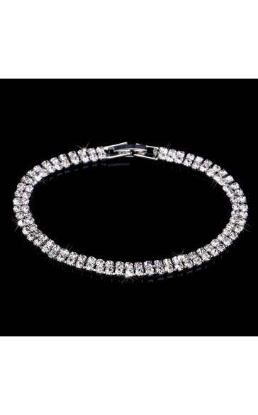 Ladies' Double Rows Alloy With Irregular Cubic Zirconia Bracelets