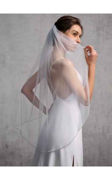 One-tier Cut Edge Fingertip Bridal Veils With Rhinestones