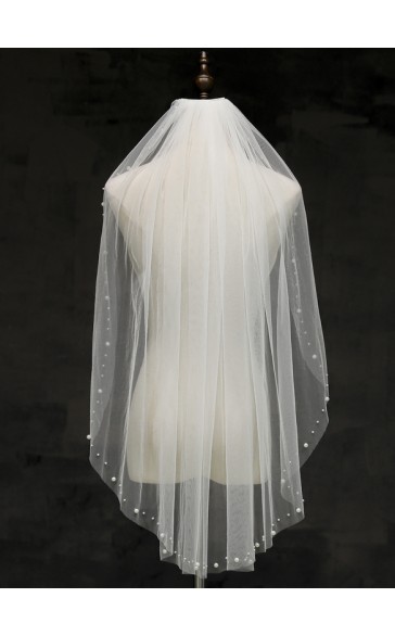 One-tier Cut Edge Fingertip Bridal Veils With Rhinestones