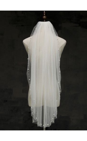 One-tier Cut Edge Fingertip Bridal Veils With Rhinestones