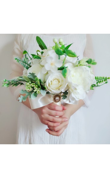 Classic Round Silk Flower Bridal Bouquets (Sold in a single piece) - Bridal Bouquets