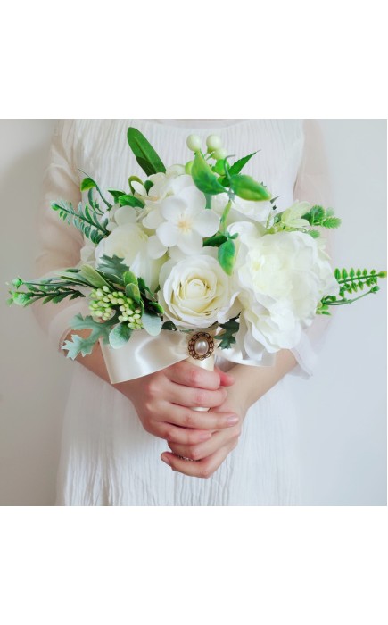 Classic Round Silk Flower Bridal Bouquets (Sold in a single piece) - Bridal Bouquets