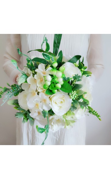 Classic Round Silk Flower Bridal Bouquets (Sold in a single piece) - Bridal Bouquets