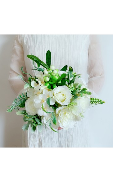 Classic Round Silk Flower Bridal Bouquets (Sold in a single piece) - Bridal Bouquets