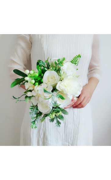 Classic Round Silk Flower Bridal Bouquets (Sold in a single piece) - Bridal Bouquets