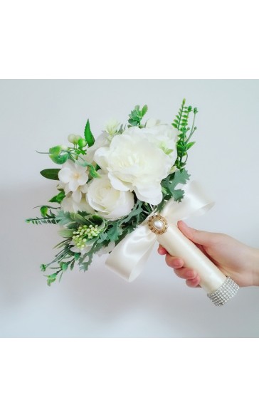 Classic Round Silk Flower Bridal Bouquets (Sold in a single piece) - Bridal Bouquets