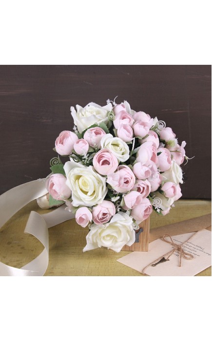 Classic Round Silk Flower Bridal Bouquets (Sold in a single piece) - Bridal Bouquets